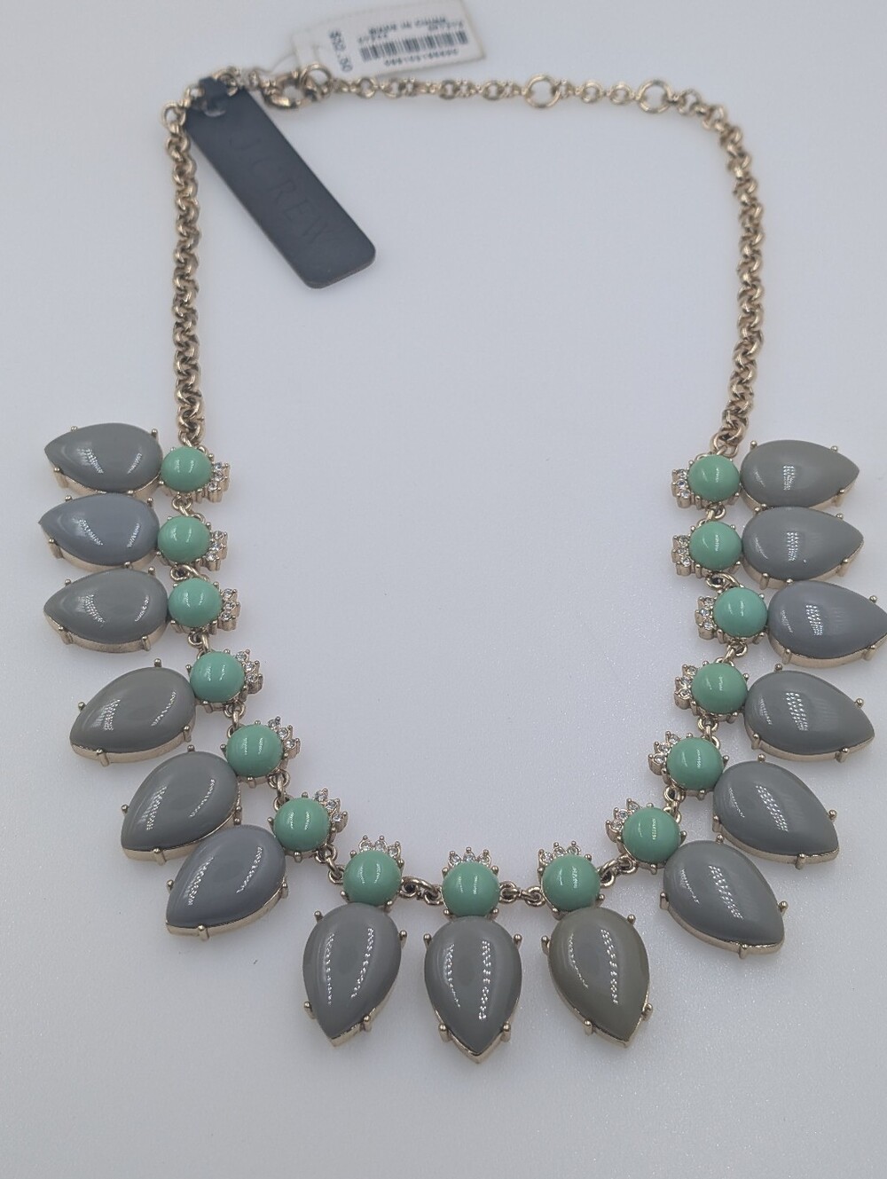 NWT J. Crew Teardrop Cabochon Collar Statement Necklace Gold Tone Grey Mint 0501 - Picture 2 of 8